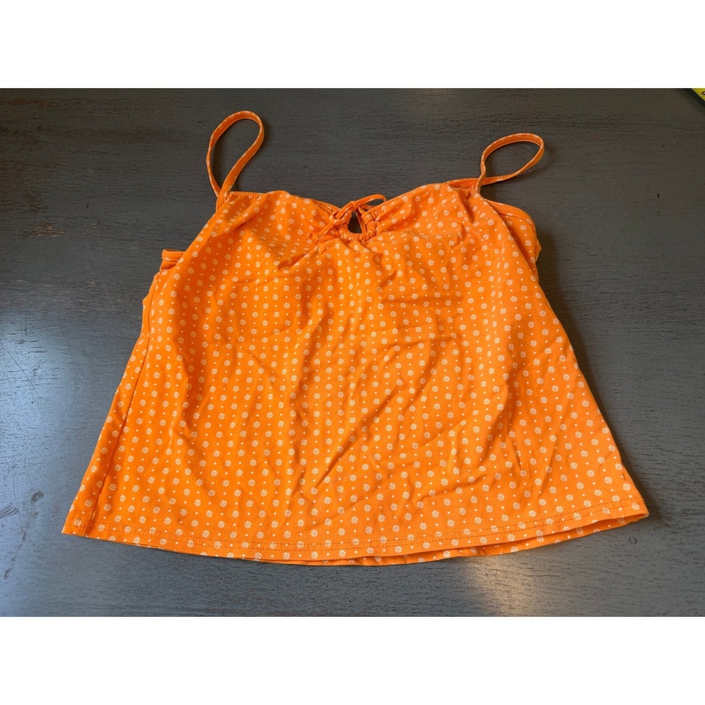 Lands End Orange Daisy Floral Tankini Top Swimsuit Keyhole Size 10